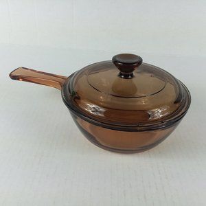 Vision Corning Ware .5L Amber Glass Sauce Pot Pan Pyrex Lid USA